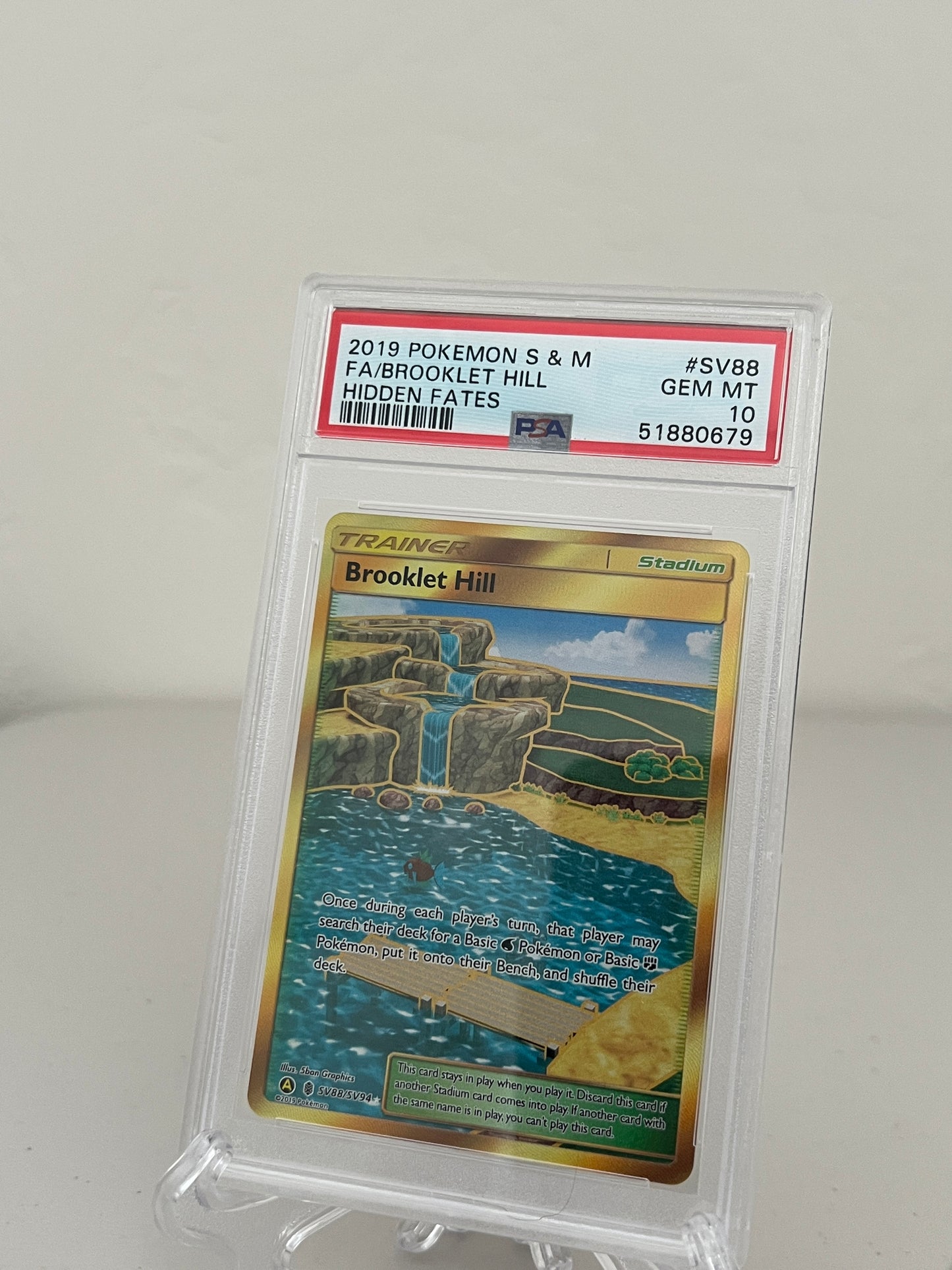 2019 Pokemon Sun & Moon Hidden Fates Full Art Brooklet Hill #SV88 - PSA 10