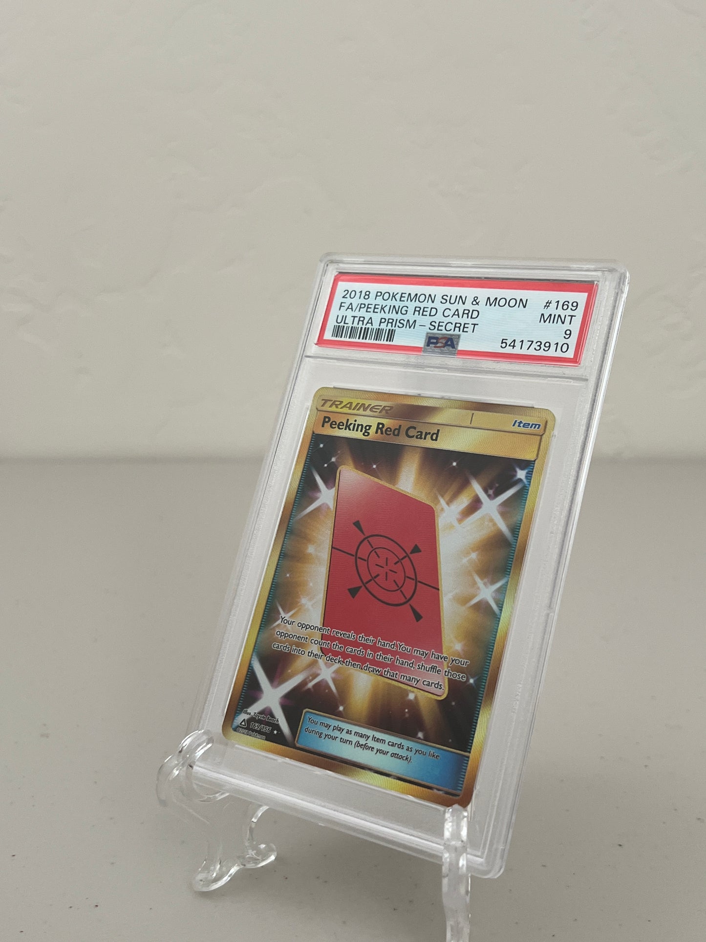2018 Pokemon Ultra Prism Secret Peeking Red Card #159 PSA 9
