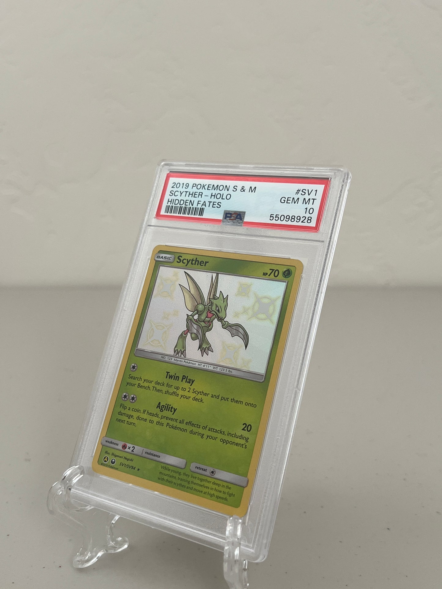 2019 Pokemon Hidden Fates Shiny Scyther SV1 PSA 10