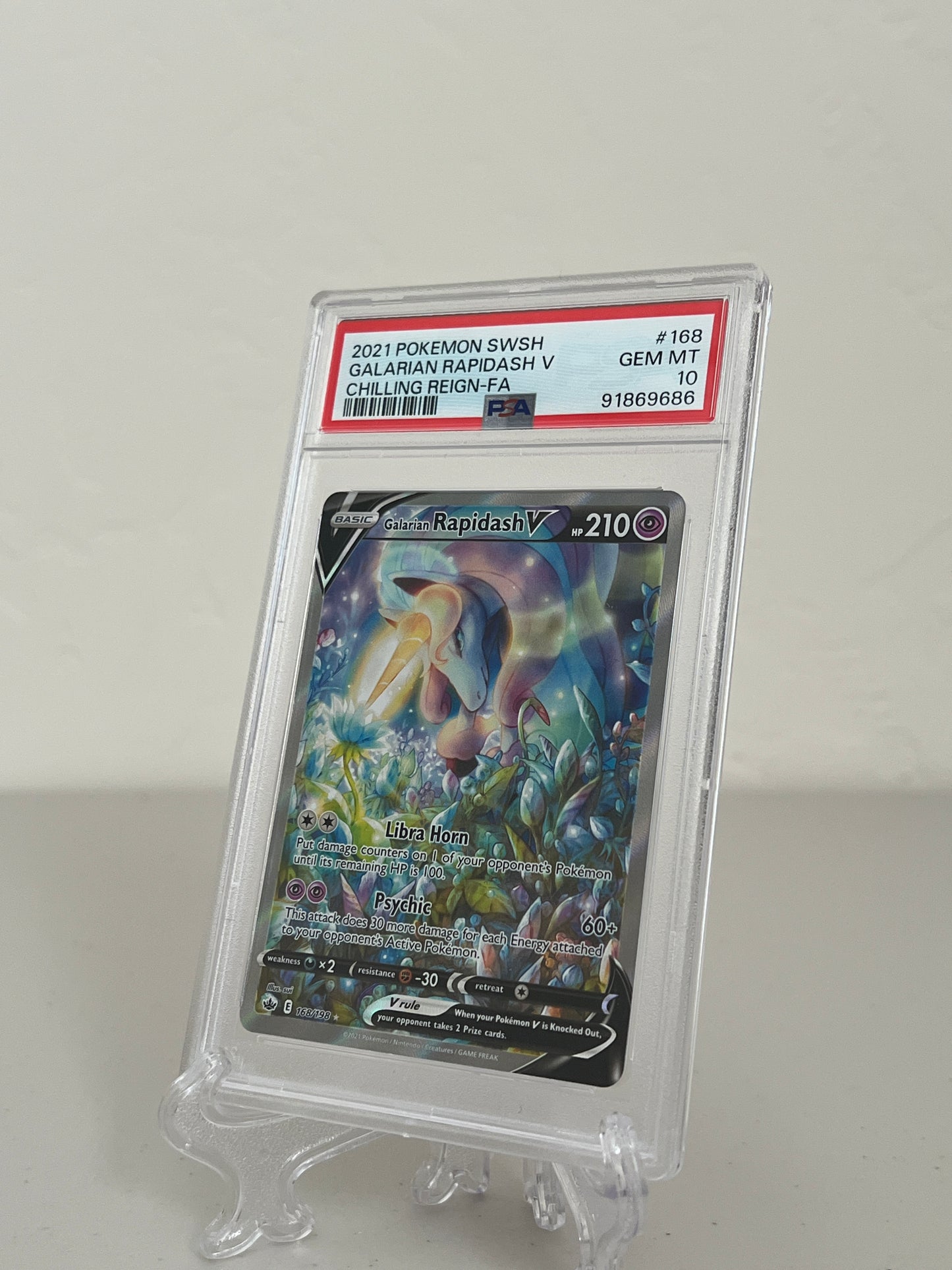 2021 Pokemon Chilling Reign Galarian Rapidash V - 168/198 Holo PSA 10