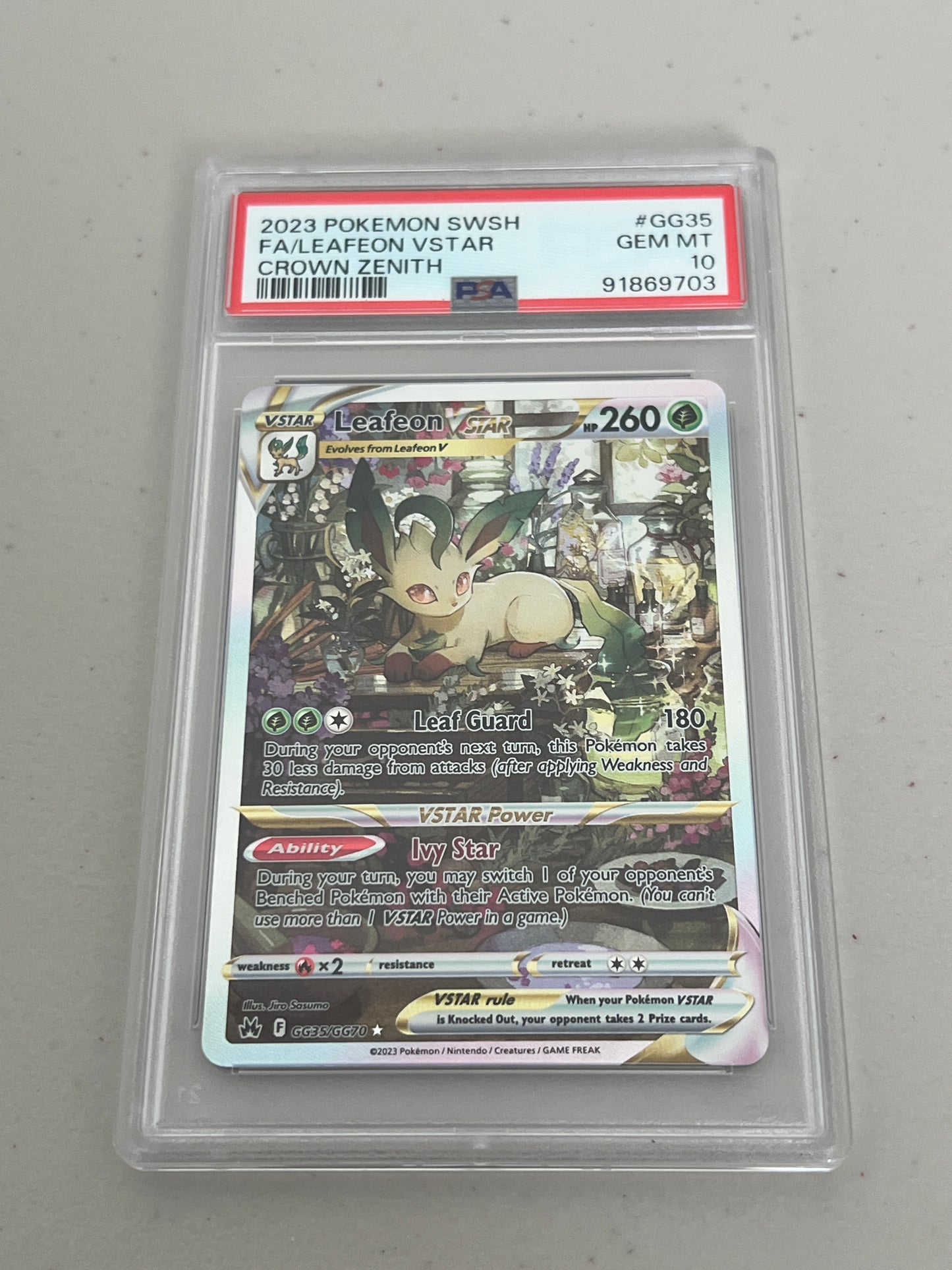 2023 Pokemon Crown Zenith Leafeon VSTAR #GG35/GG70 Alt Full Art PSA 10