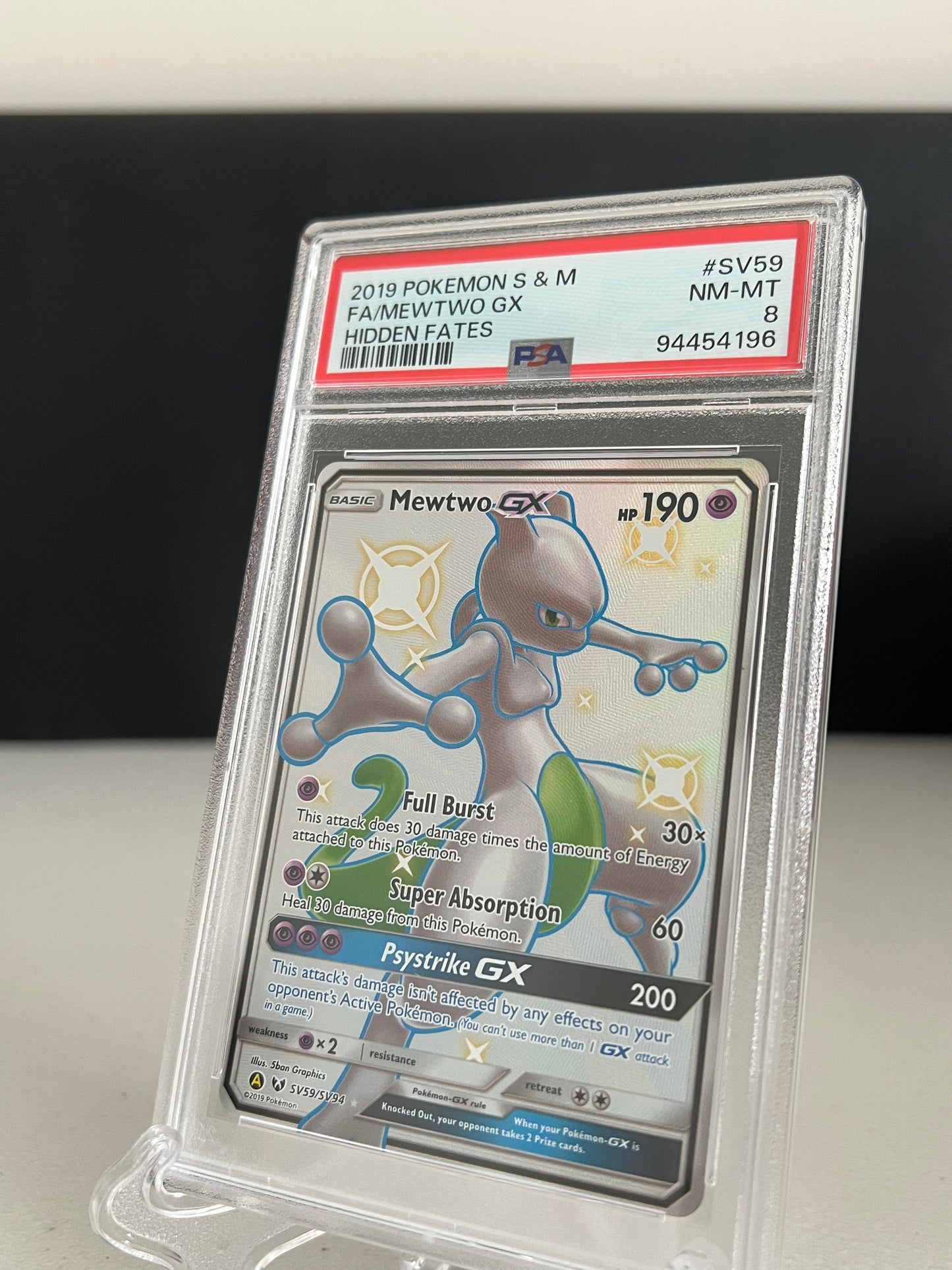 2019 Pokemon Hidden Fates Mewtwo GX #SV59 PSA 8