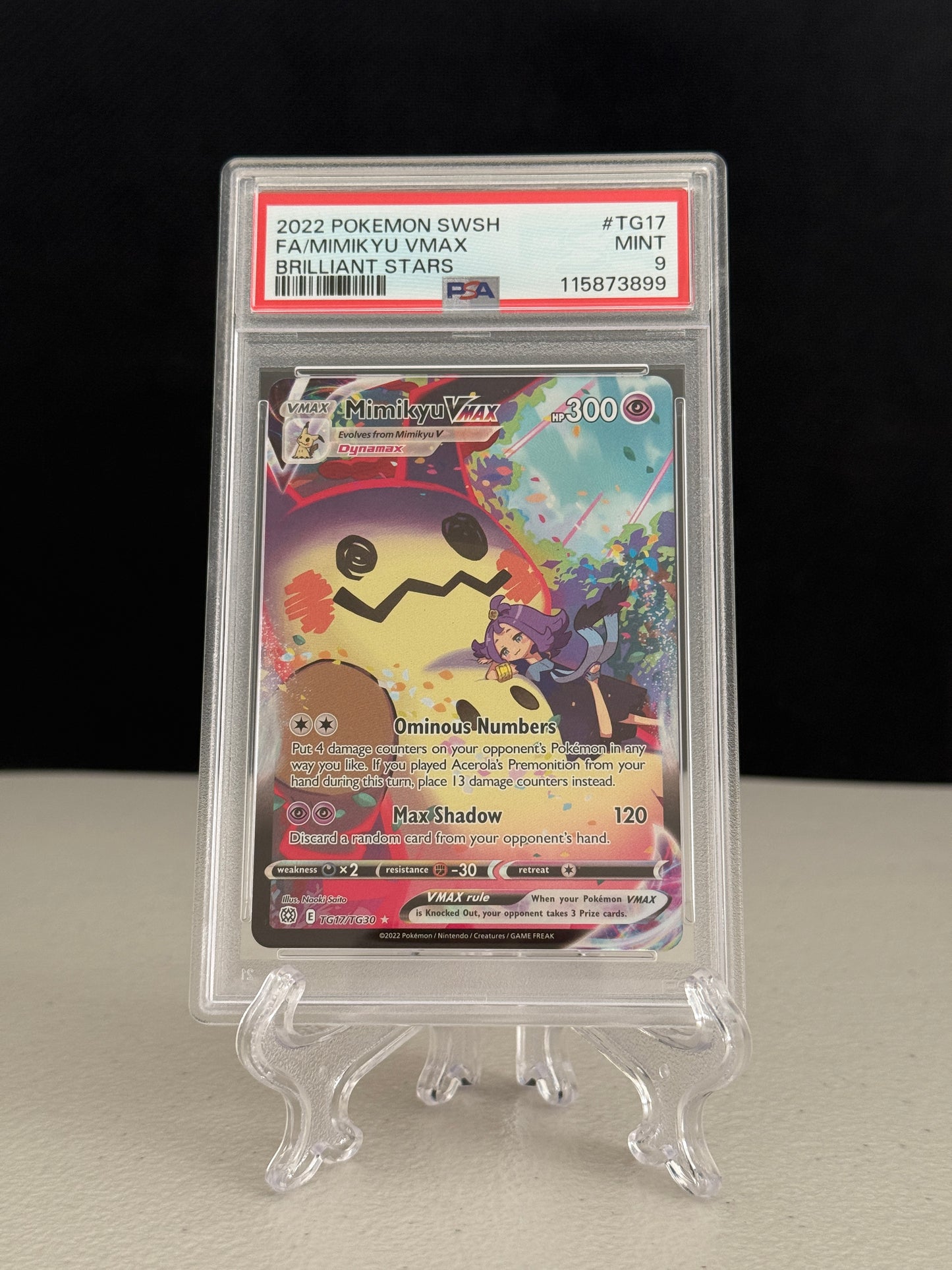 2022 Pokemon Brilliant Stars Mimikyu VMAX #TG17 - PSA 9