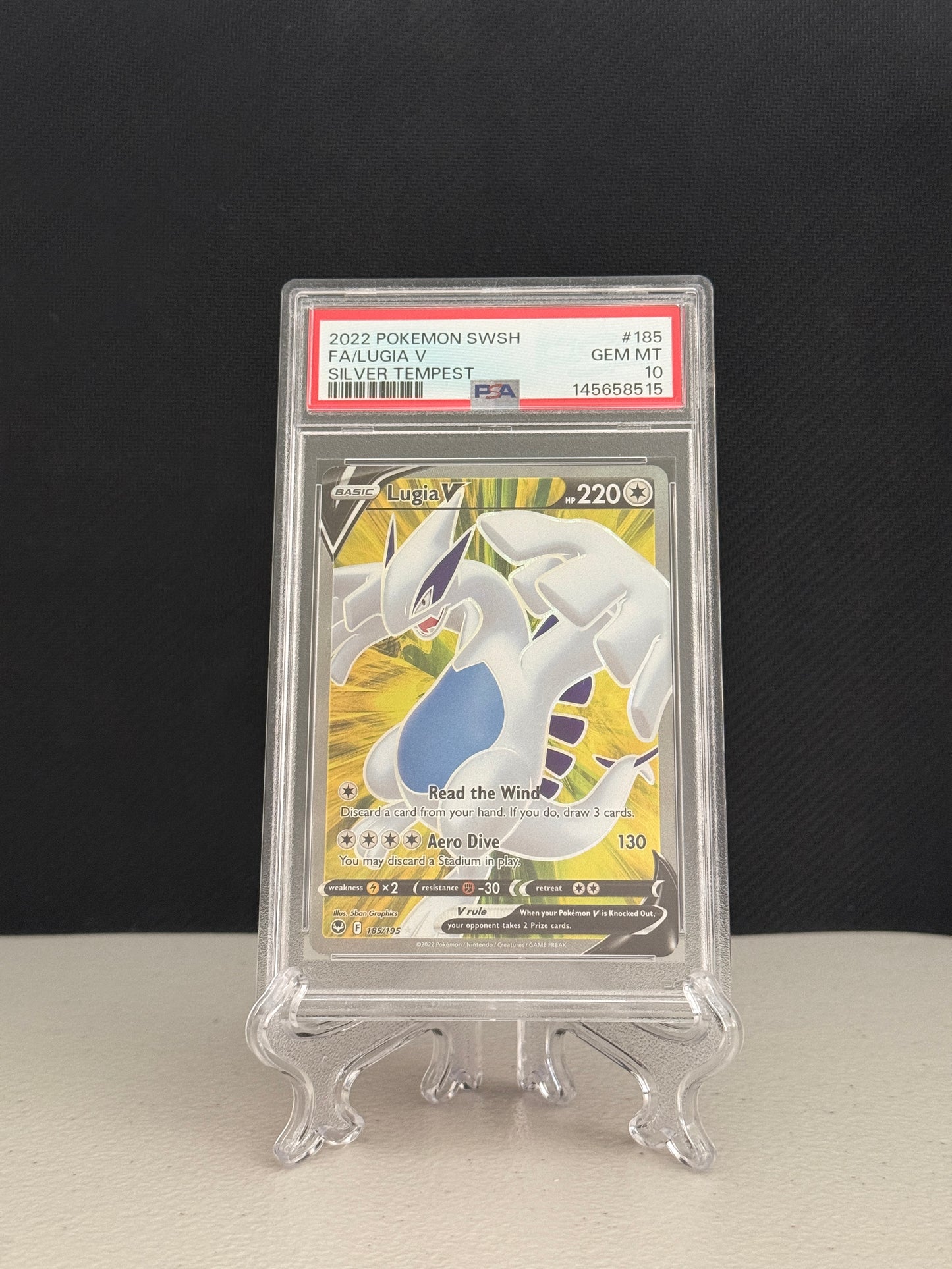 2022 Pokemon Silver Temepst Full Art Lugia V #185 - PSA 10