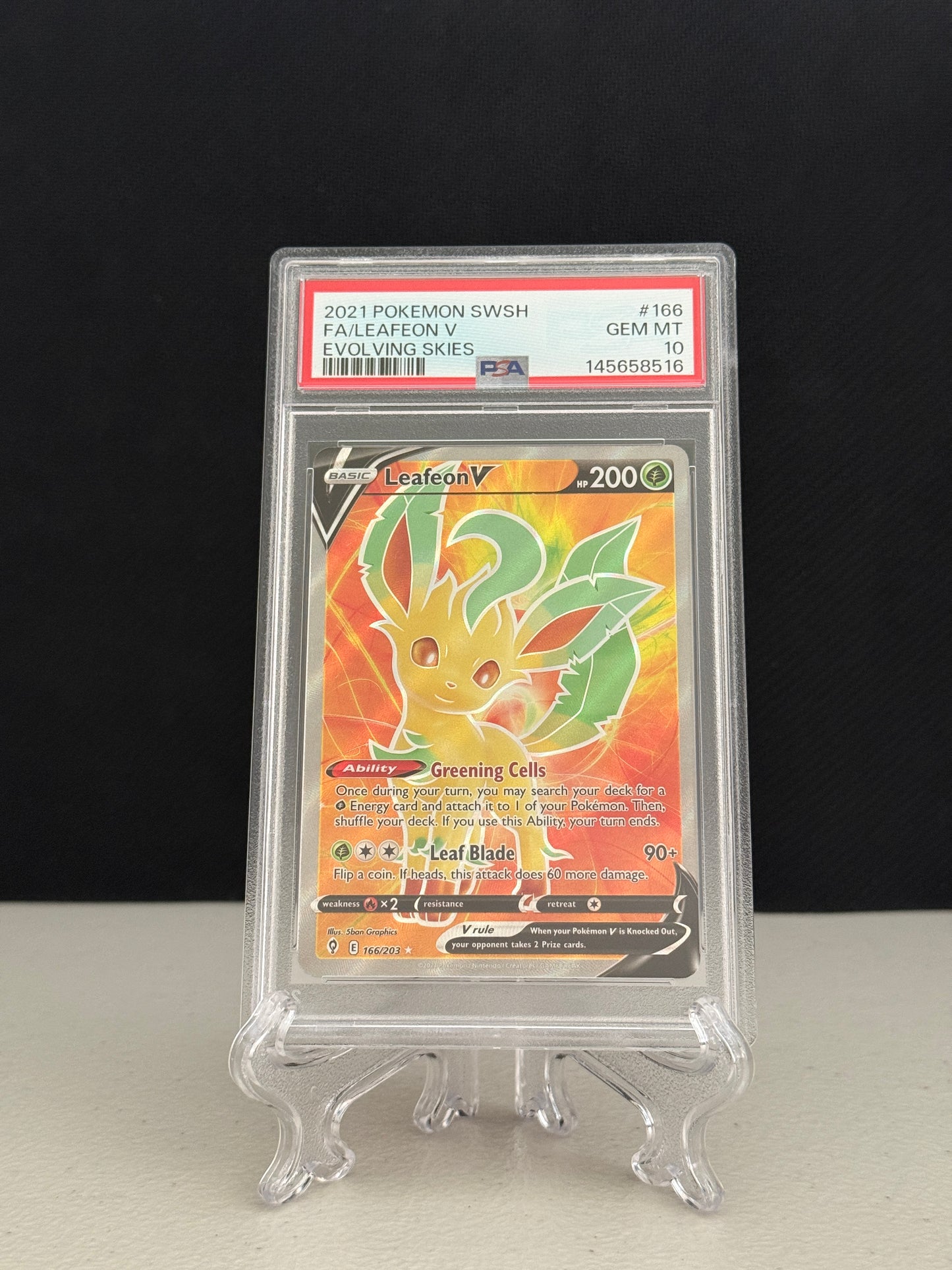 2021 Pokemon Evolving Skies Full Art Leafeon V #166 - PSA 10