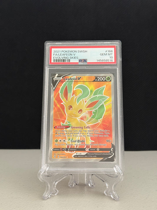 2021 Pokemon Evolving Skies Full Art Leafeon V #166 - PSA 10
