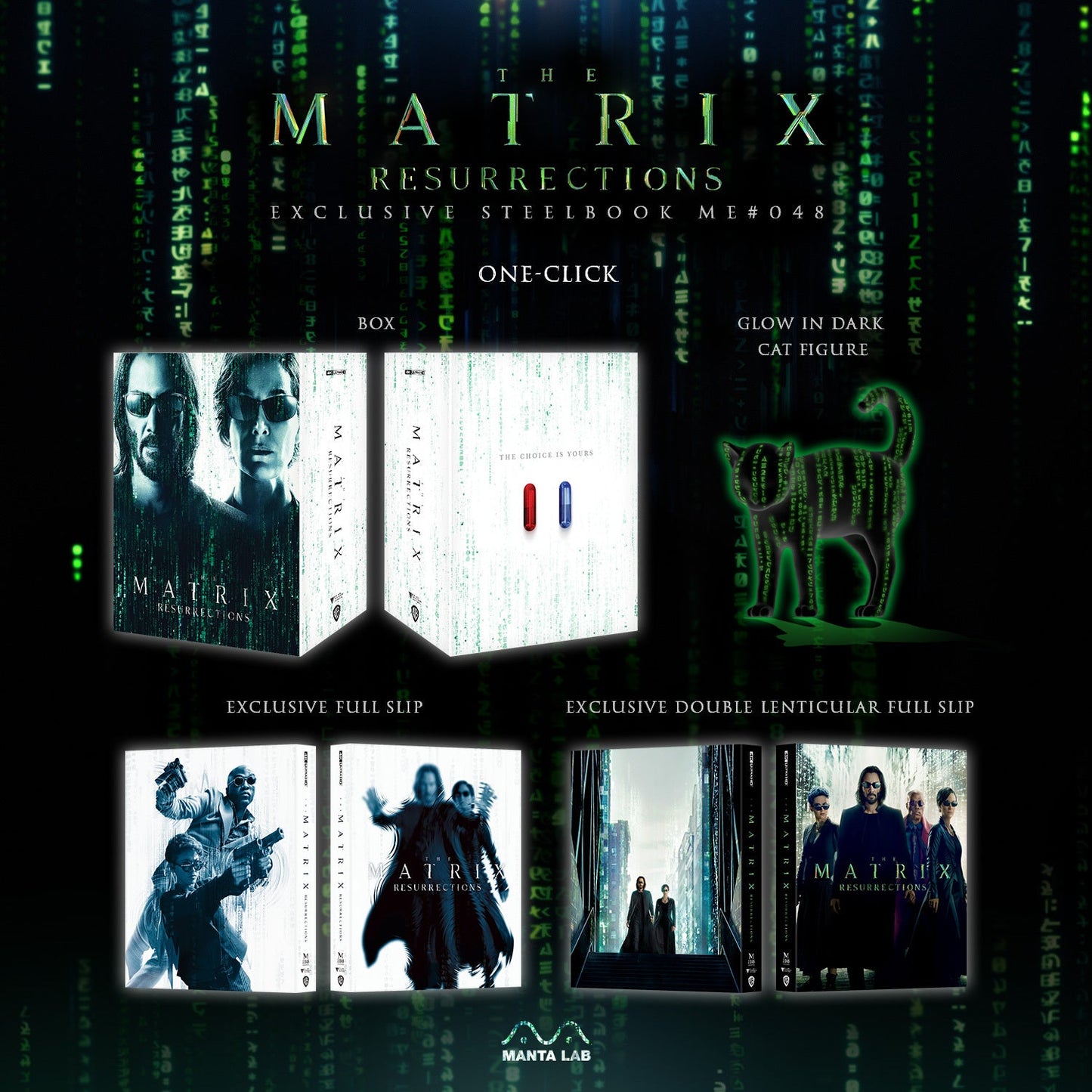 The Matrix Resurrections (4K+2D Blu-ray SteelBook) (Manta Lab Exclusive No. 48) One Click Box Set + Glow in the Dark Cat Figure