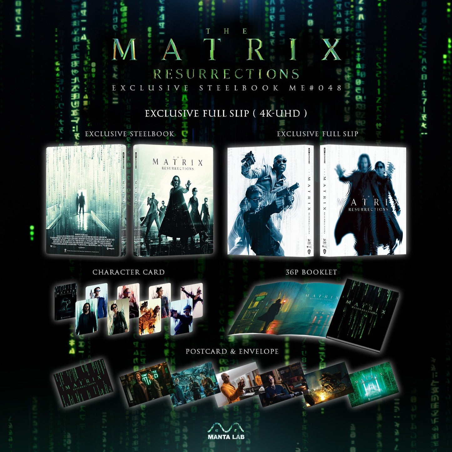 The Matrix Resurrections (4K+2D Blu-ray SteelBook) (Manta Lab Exclusive No. 48) One Click Box Set + Glow in the Dark Cat Figure