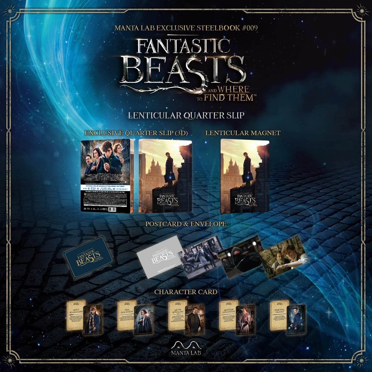 Fantastic Beast And Where to Find Them 3D/2D Blu-Ray Steelbook (Lenticular Quarter Slip) Manta Lab