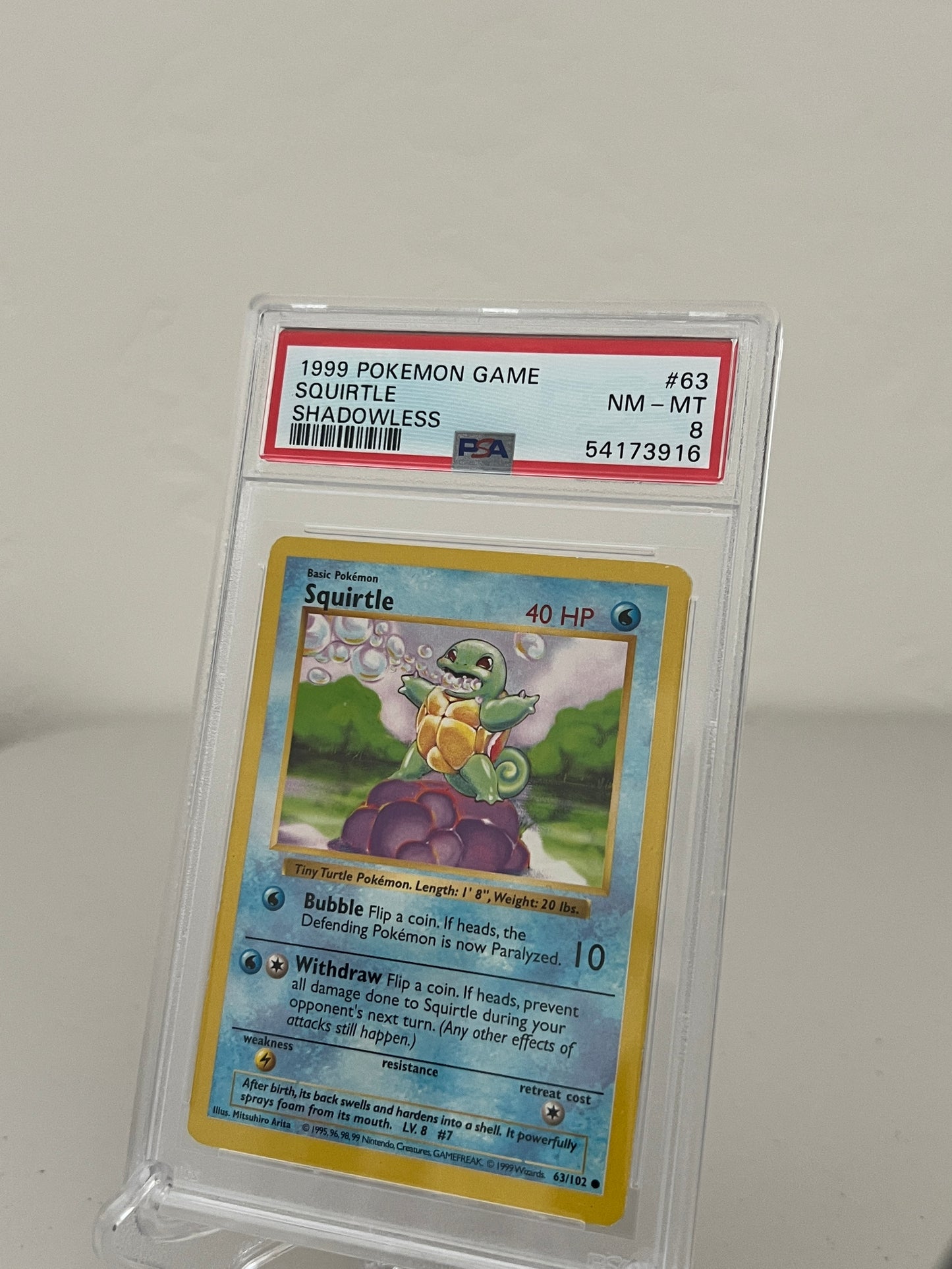 1999 Pokemon Base Set Shadowless Squirtle 63/102 - PSA 8