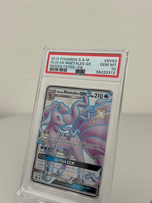 2019 Pokemon Sun & Moon Hidden Fates Alolan Ninetales GX Full Art SV53 - PSA 10