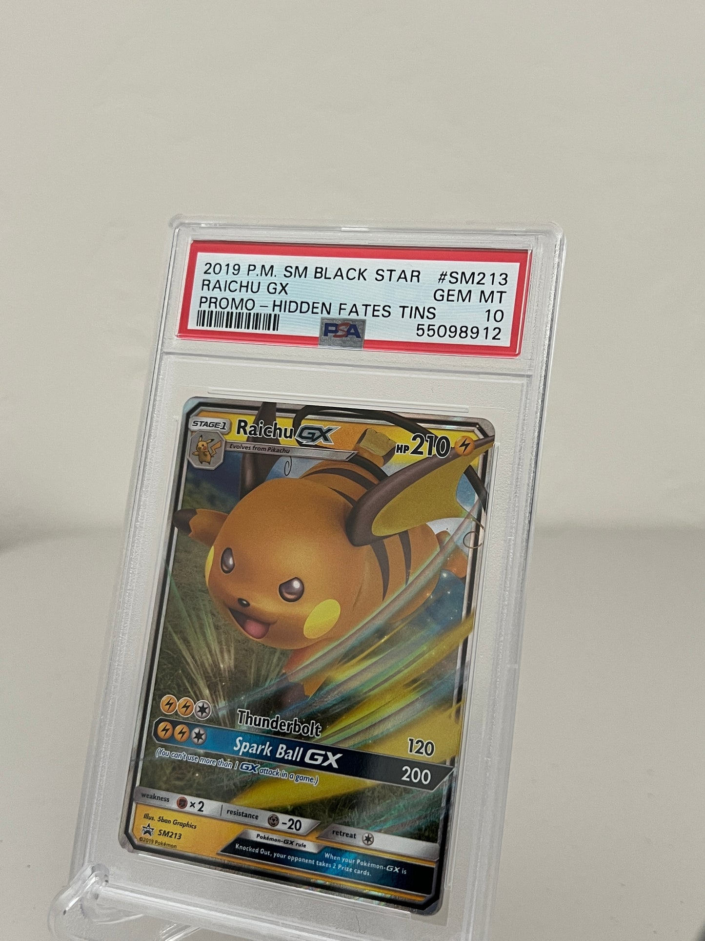 2019 Pokemon Hidden Fates Tin Promo Raichu GX SM213 - PSA 10