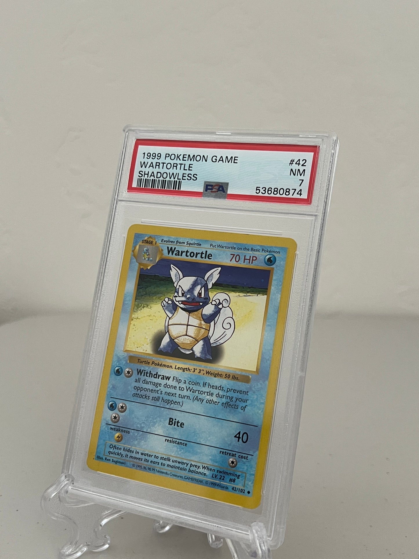 1999 Pokemon Game Shadowless Wartortle #42 - PSA 7