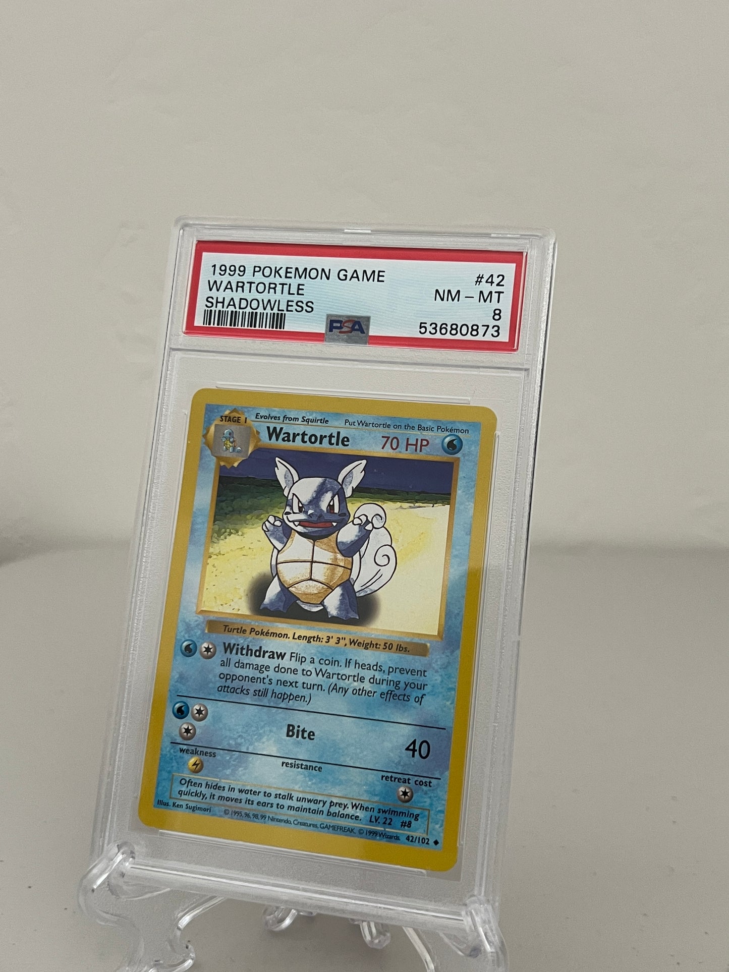 1999 Pokemon Game Shadowless Wartortle #42 - PSA 8