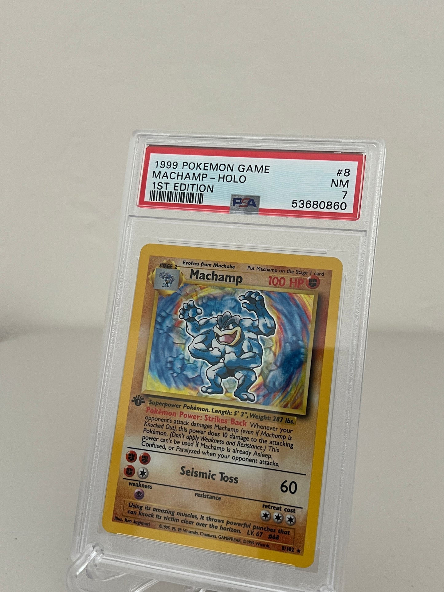 1999 Pokemon Game Base Set 1st Edition Machamp Holo Rare 8/102 PSA 7