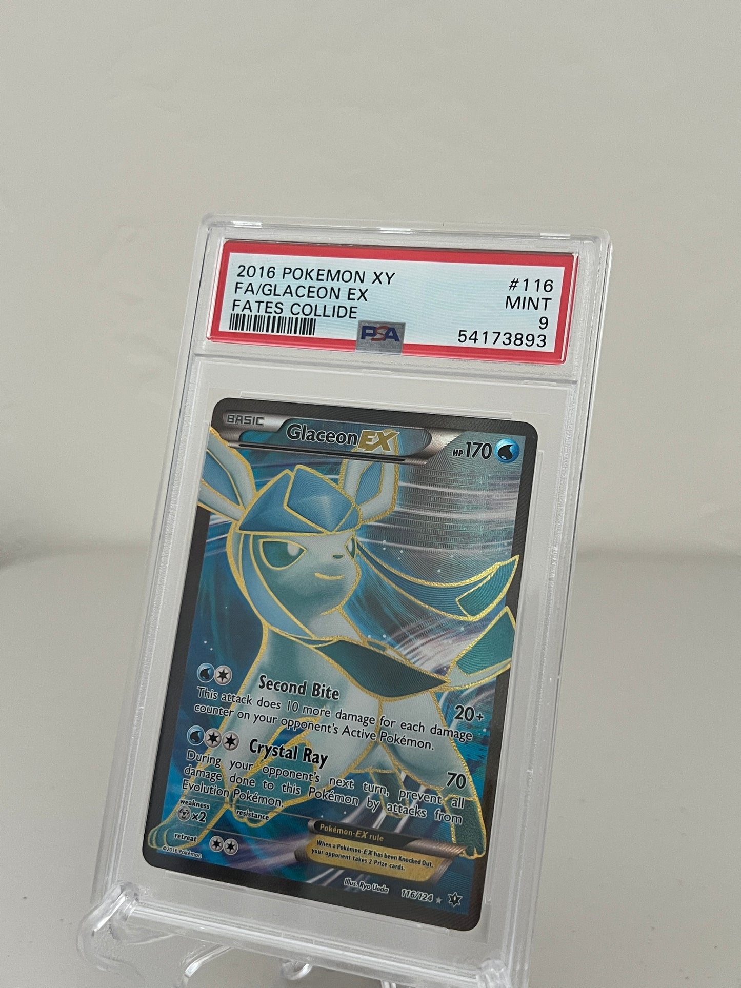 2016 Pokémon XY Fates Collide Glaceon EX Full Art #116 - PSA 9