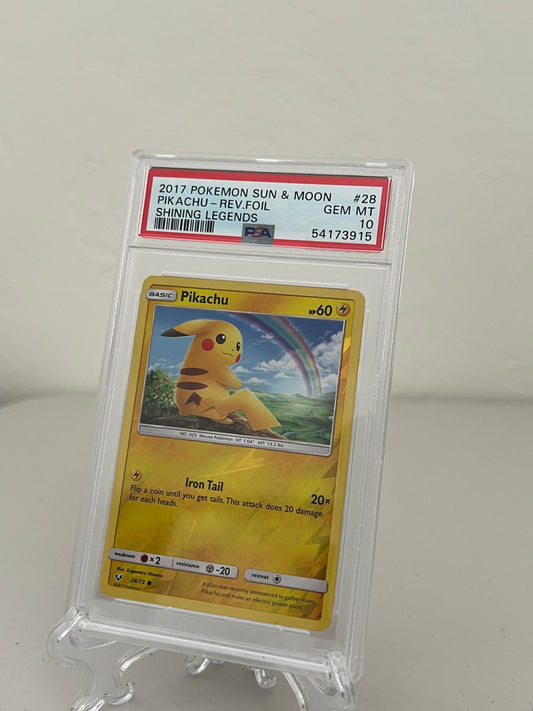 2017 Pokemon Sun & Moon Shining Legends Pikachu 28/73 Reverse Foil - PSA 10