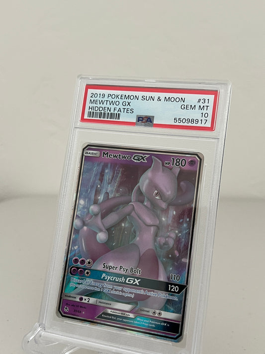 2019 Pokemon Sun & Moon Hidden Fates Mewtwo GX #31 - PSA 10