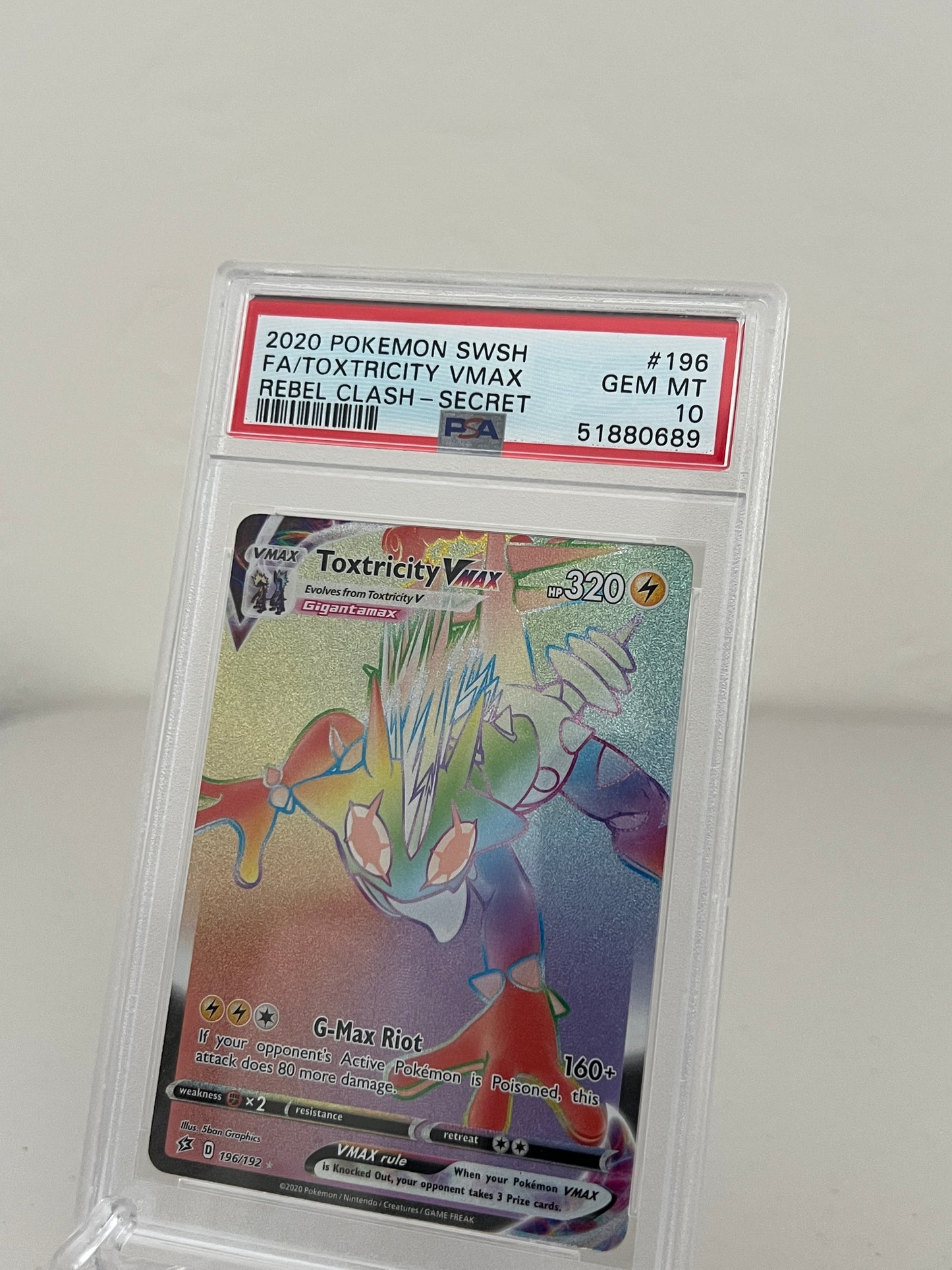 2020 Pokemon Rebel Clash Toxtricity Vmax Rainbow 196/192 - PSA 10