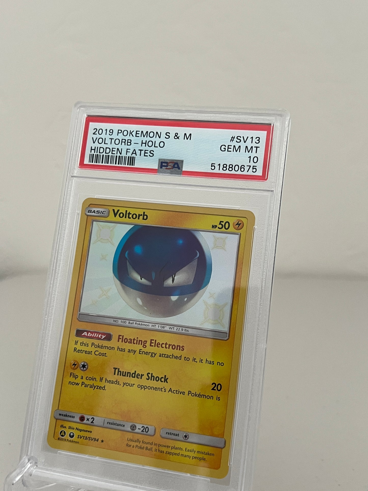 2019 Pokemon Hidden Fates Voltorb Shiny Vault Holo Rare SV13 - PSA 10