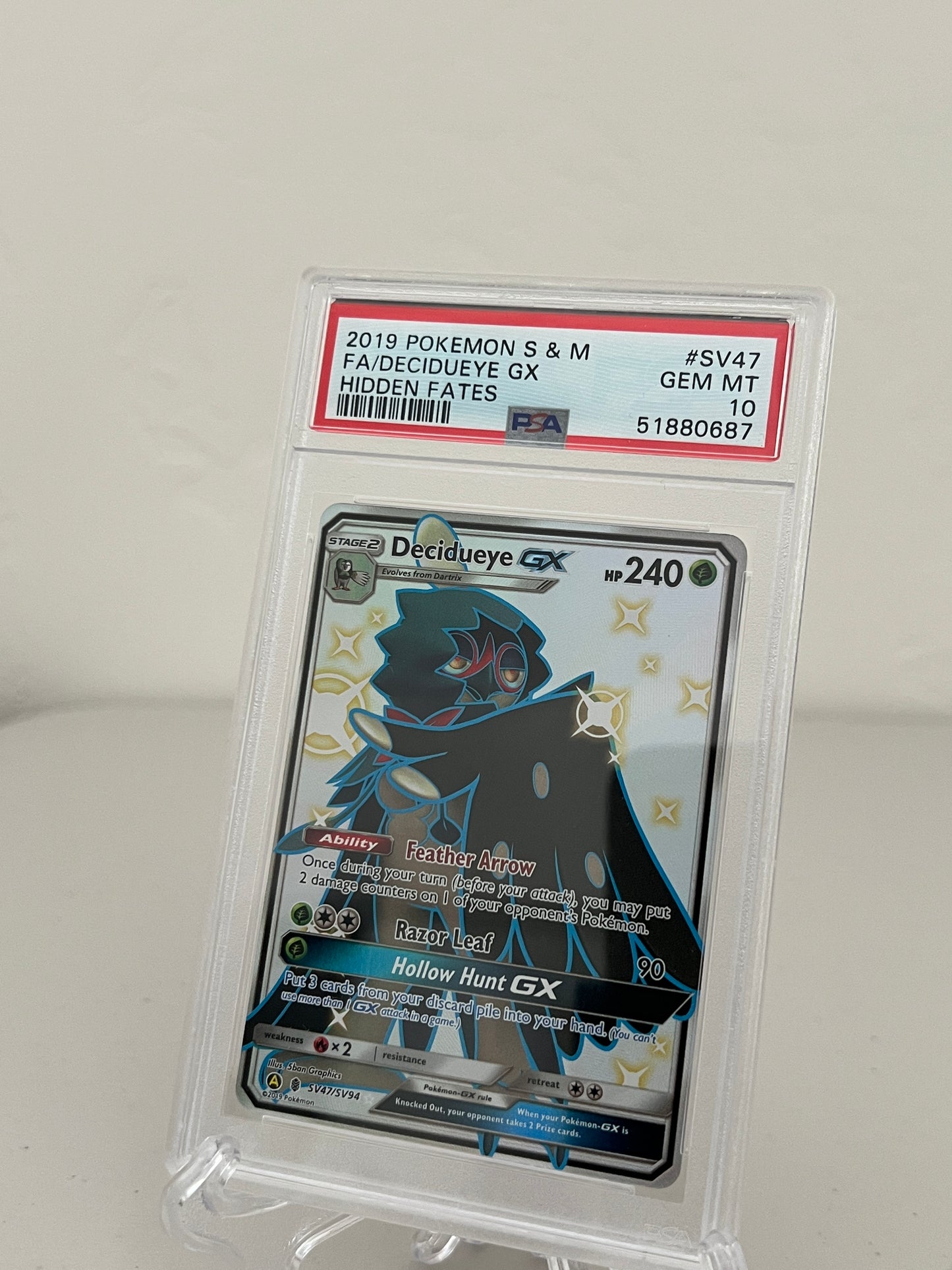 2019 Pokemon Hidden Fates Decidueye GX Shiny Ultra Rare Full Art SV47 - PSA 10