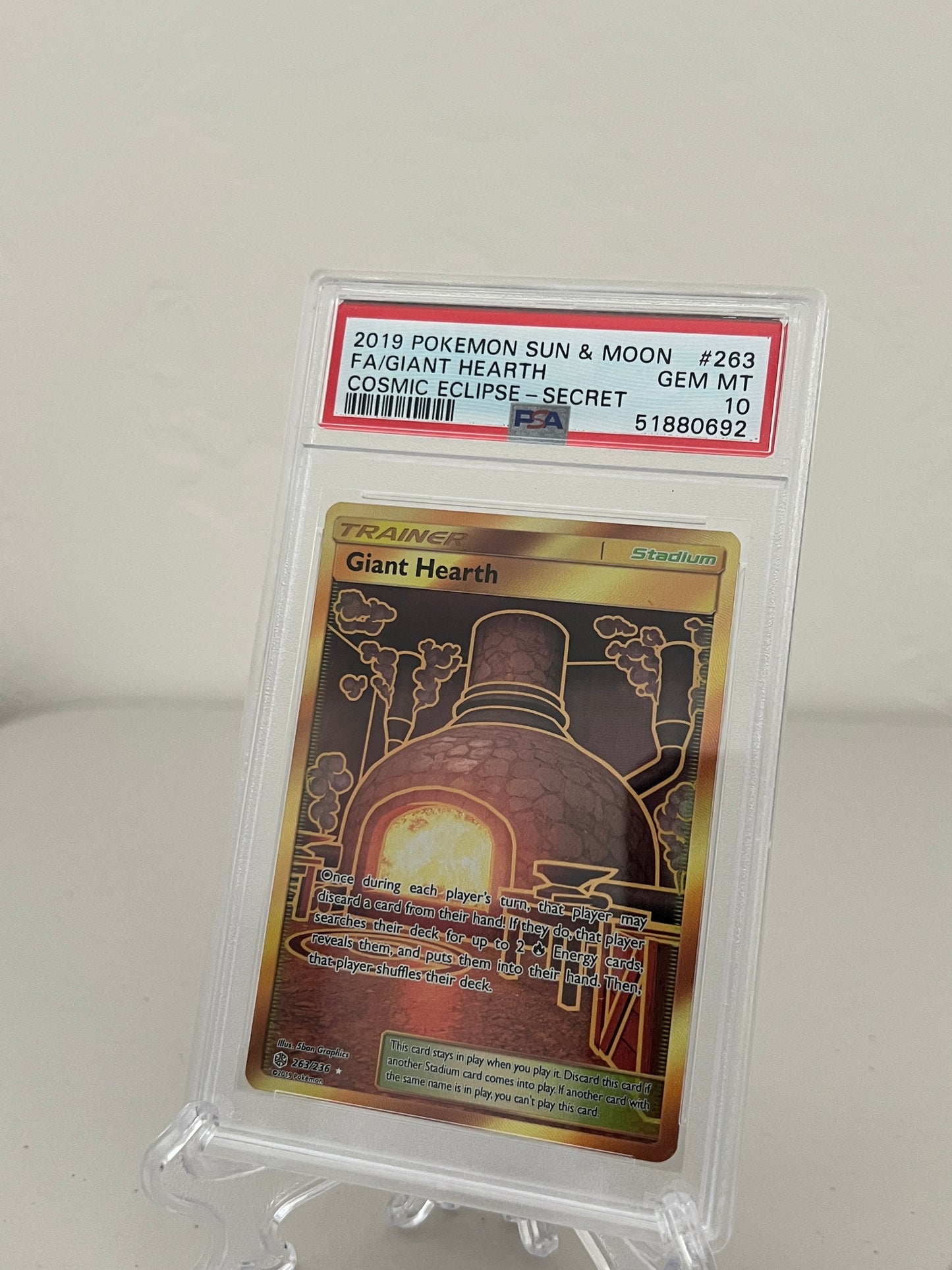 2019 Pokemon Cosmic Eclipse Giant Hearth Full Art Secret Rare 263/236 - PSA 10