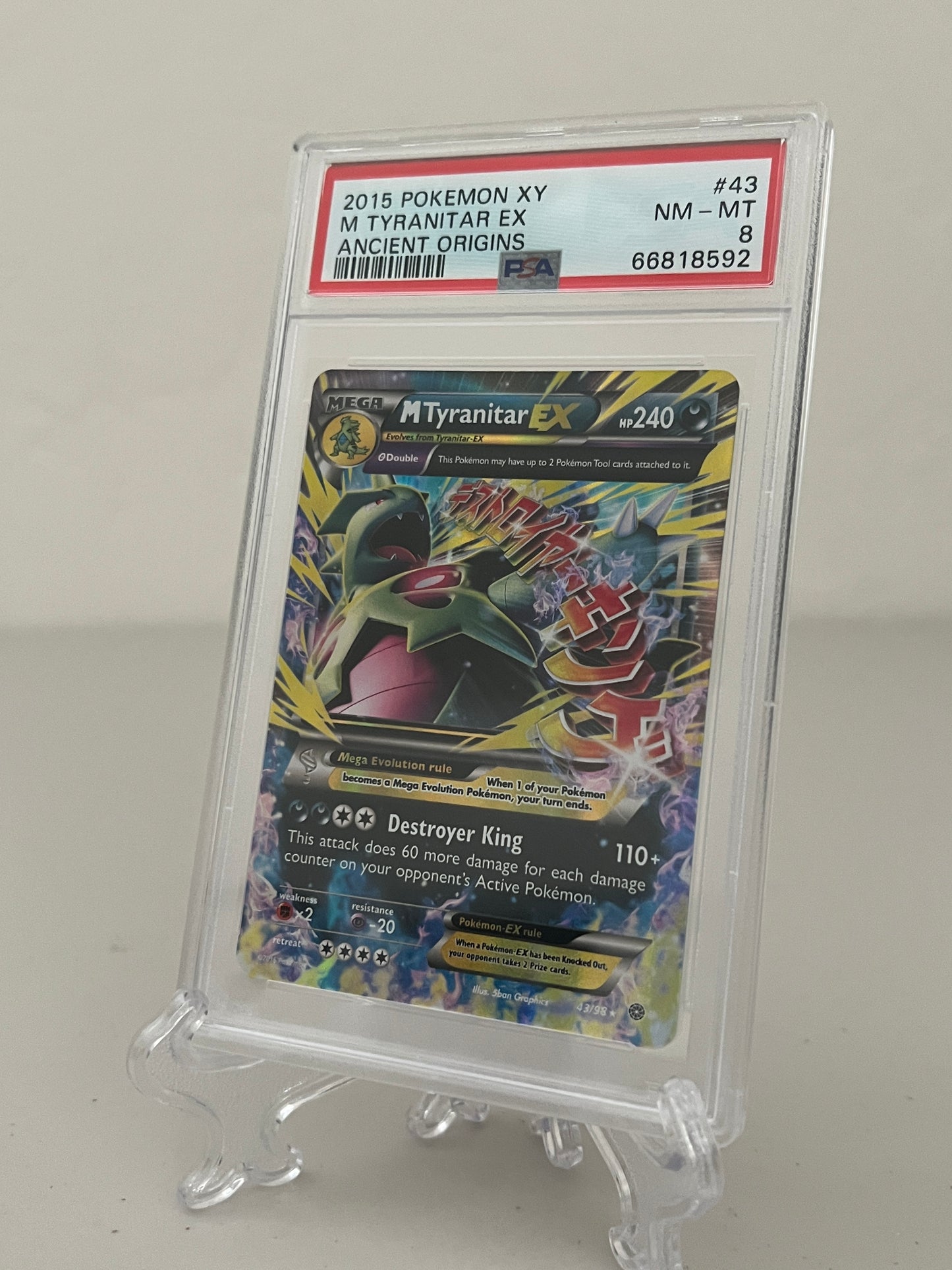 2015 Pokemon XY Ancient Origins M Tyranitar EX #43 - PSA 8